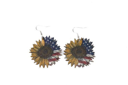 Wooden Earrings American Sunflower
